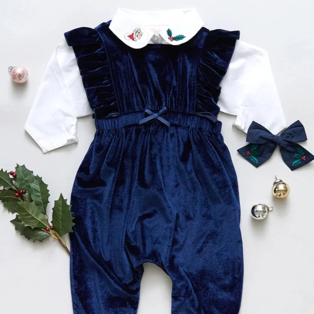 Pink Chicken White Baby Collar Bodysuit-Holiday Embroidery